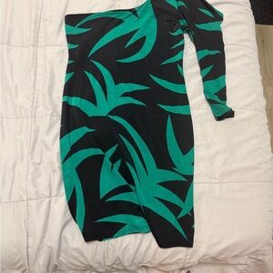 Symphony Black and Teal One-Shoulder Bodycon Dress